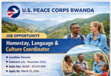 Homestay, Language & Culture Coordinator – Peace Corps Rwanda. (Daily Compensation: 48,041 RWF – 81,670 RWF)