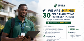 30 Field Marketing Representative Jobs in Rwanda at Terra Real Estate Ltd (Apply Before 20 April 2026) Salary Range: 160,000 โ 480,000 RWF
