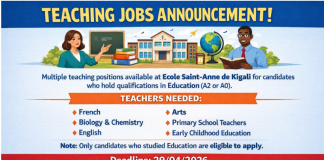 🎓 Teacher Jobs in Kigali 2026 – Apply Now for High-Demand Teaching Positions 🎓 Teacher Jobs in Kigali 2026 – Apply Now for High-Demand Teaching Positions