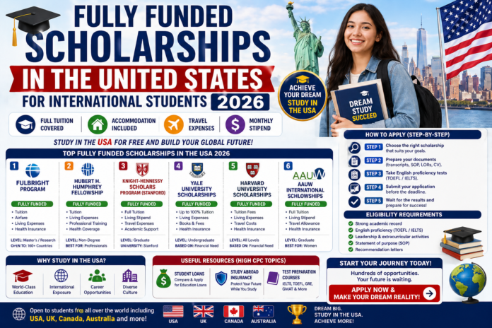 Meta Description: Discover top fully funded scholarships in the USA for international students in 2026. Tuition, living costs, and travel covered. Apply today.