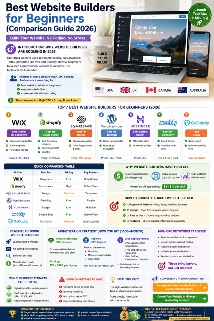🚀 Best Website Builders for Beginners (Comparison Guide 2026)