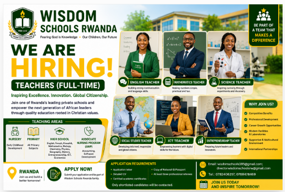 Teaching Jobs in Rwanda 2026 | Nursery, Primary & Secondary Teacher Vacancies at Wisdom Schools Rwanda Teaching Jobs in Rwanda 2026 | Nursery, Primary & Secondary Teacher Vacancies at Wisdom Schools Rwanda